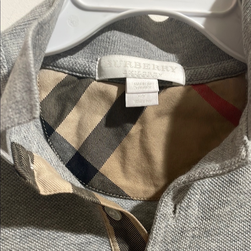 Burberry Heather Gray Polo with Iconic Check. EUC, no rips or stains